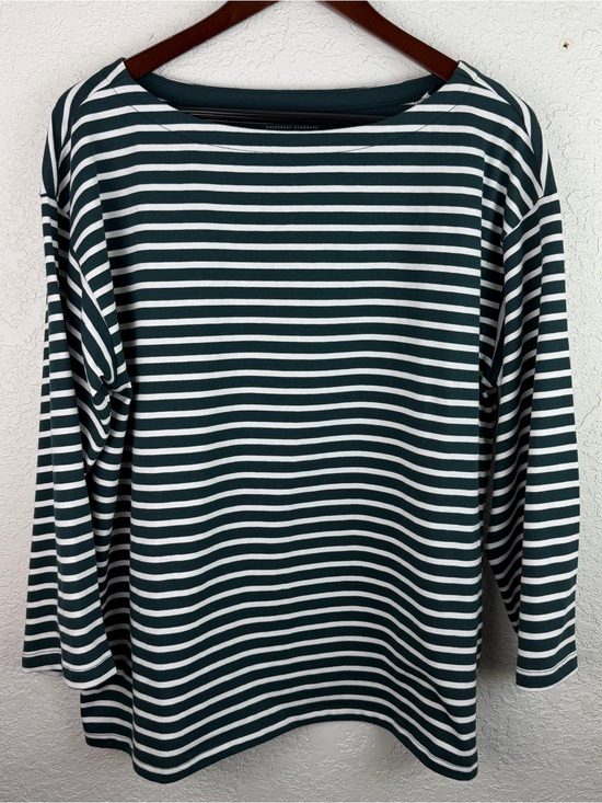 Universal Standard Tops - Universal Standard | Green White Striped Boatneck Long-Sleeve Top